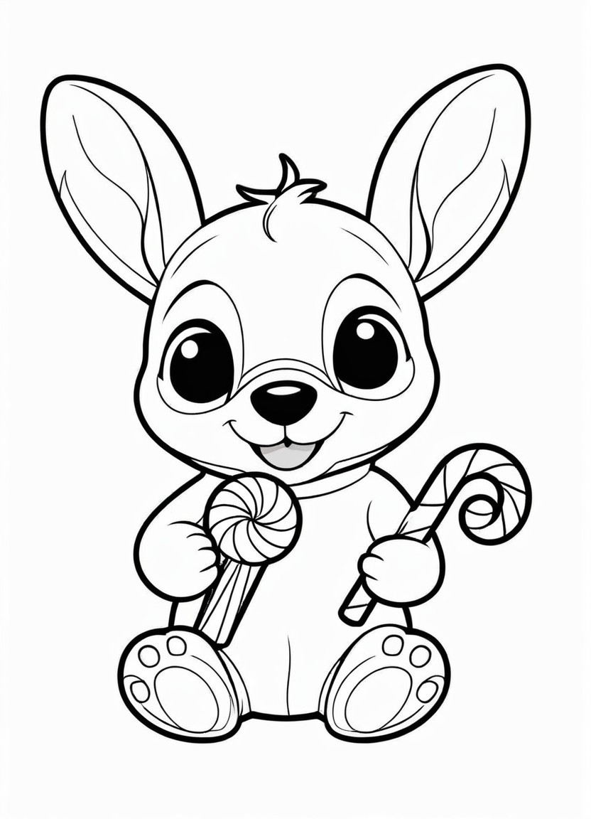 Stitch Holding a Candy Cane Coloring Pages