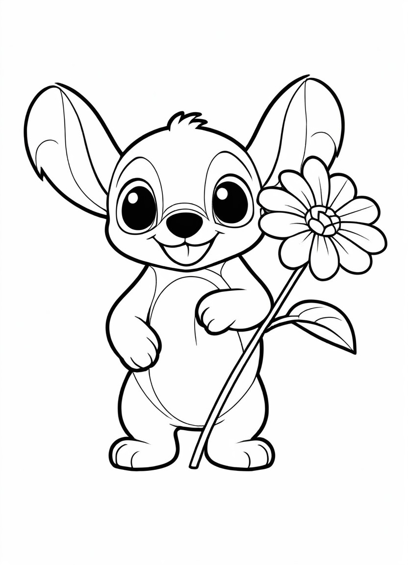 Stitch Holding a Flower Coloring Pages