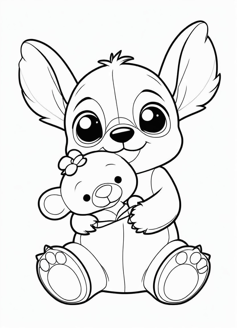 Stitch Holding a Teddy Bear Coloring Pages