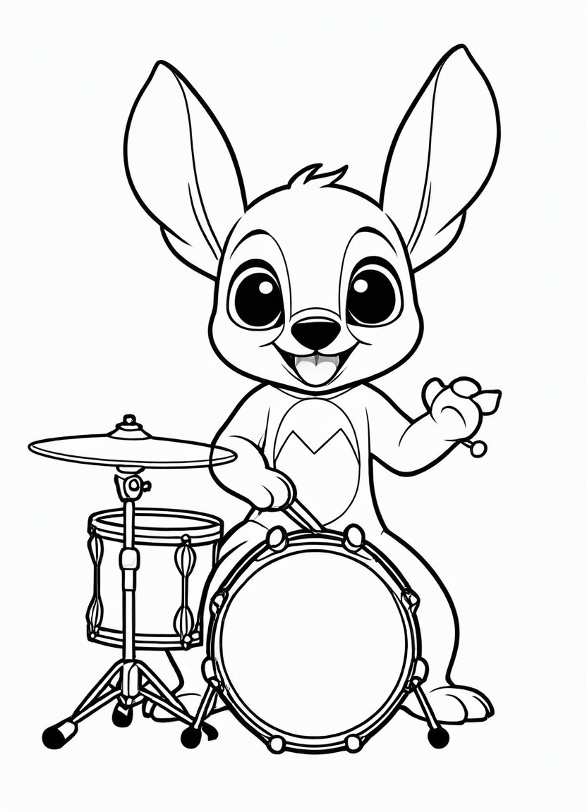 Stitch Playing the Drums Coloring Pages