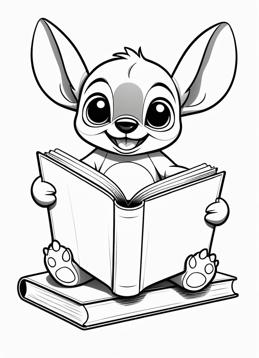 Stitch Reading a Book Coloring Pages