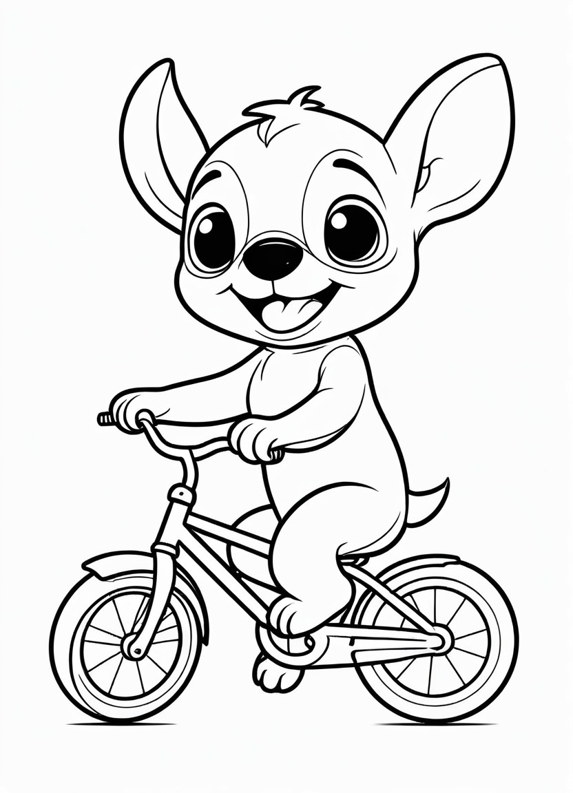 Stitch Riding a Bicycle Coloring Pages