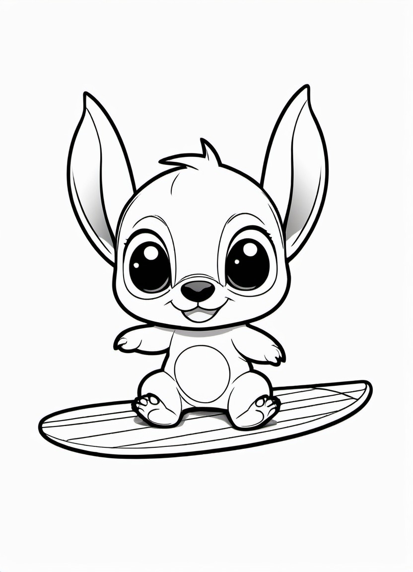 Stitch Riding a Surfboard Coloring Pages