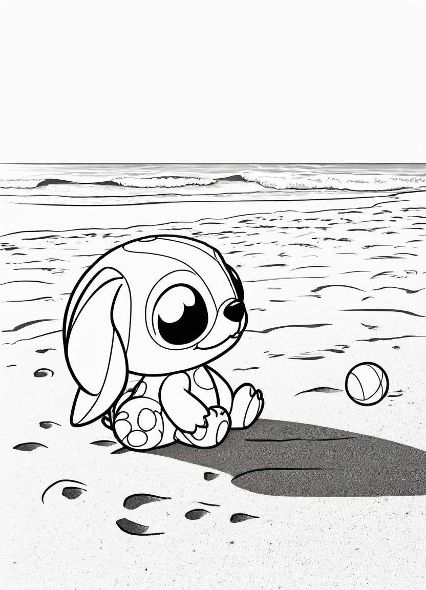 Stitch at the Beach Coloring Pages