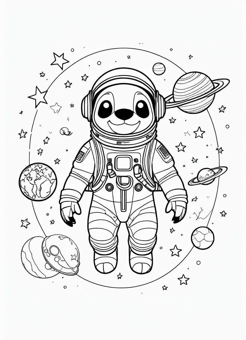 Stitch at the Galaxy Coloring Pages