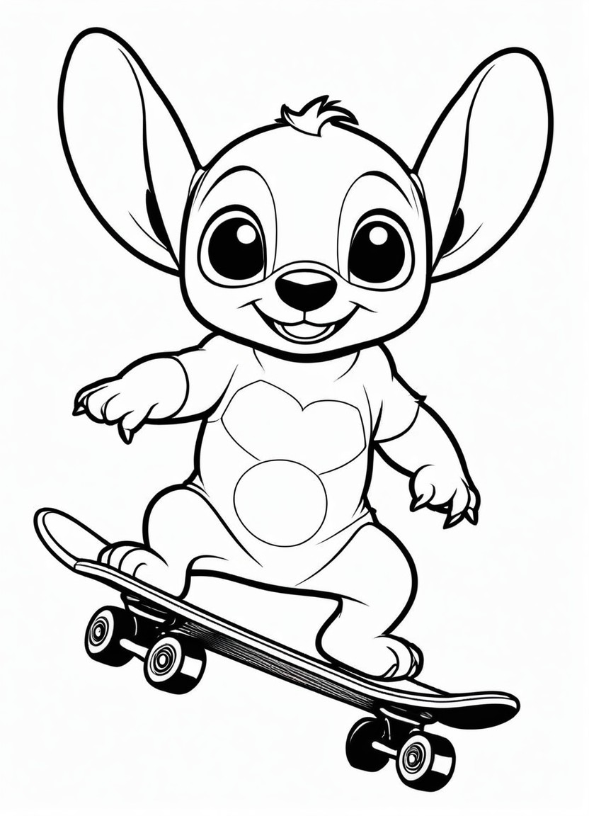 Stitch on a Skateboard Coloring Pages