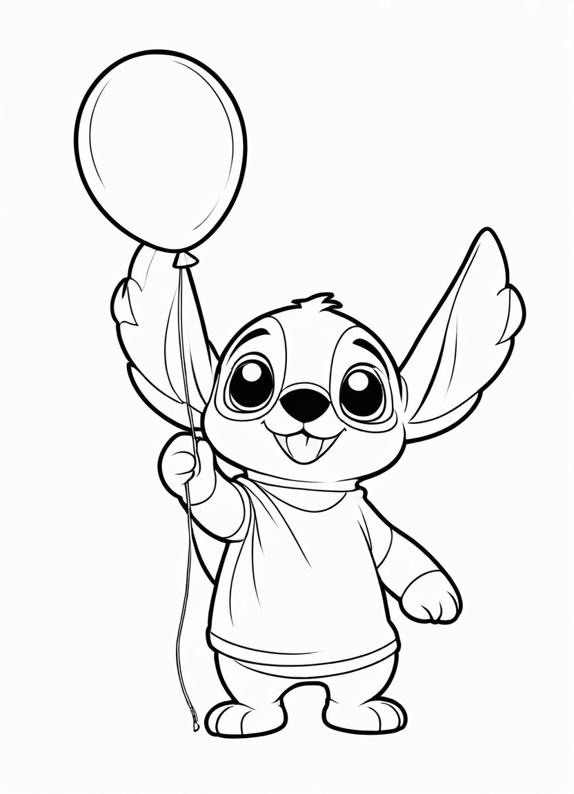 Stitch with a Balloon Coloring Pages