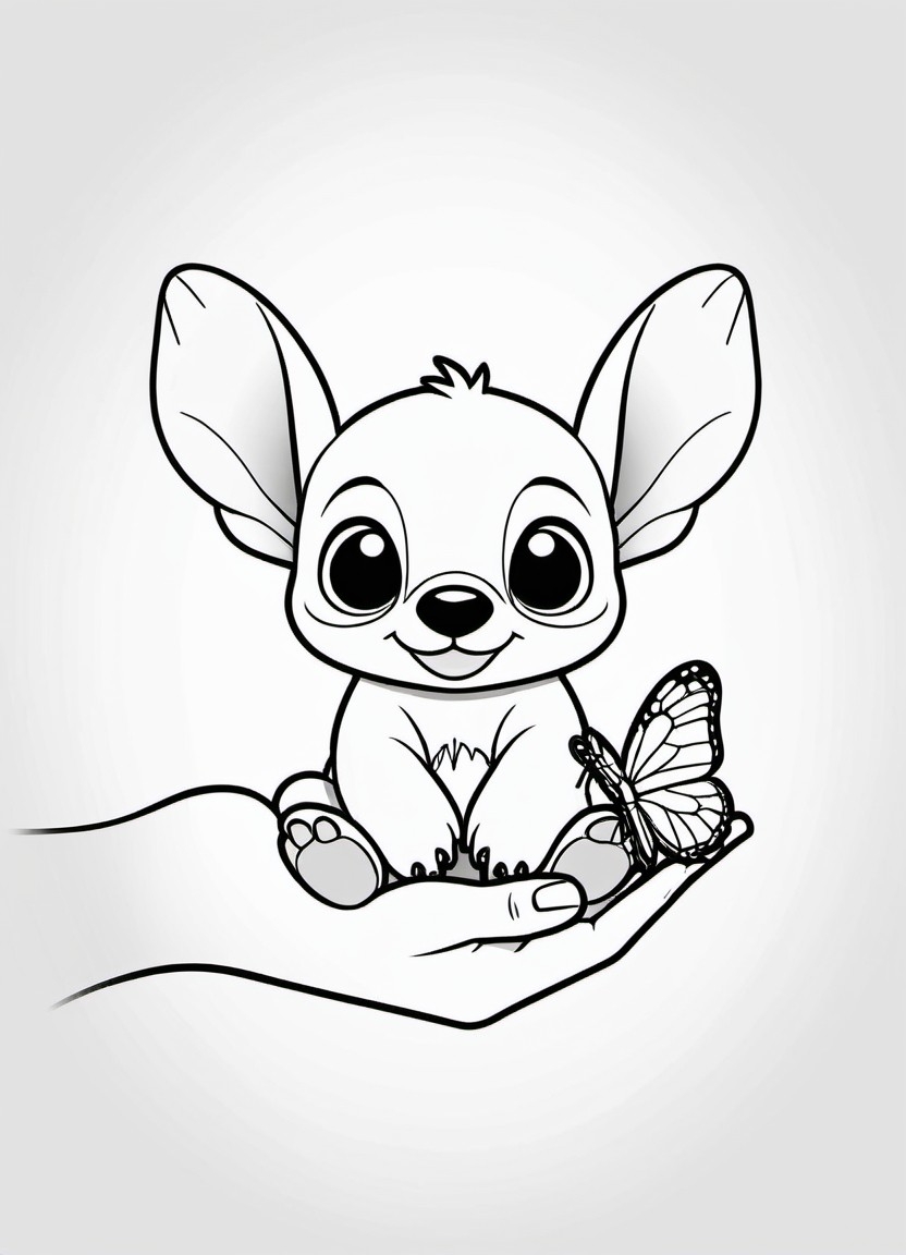 Stitch with a Butterfly Coloring Pages