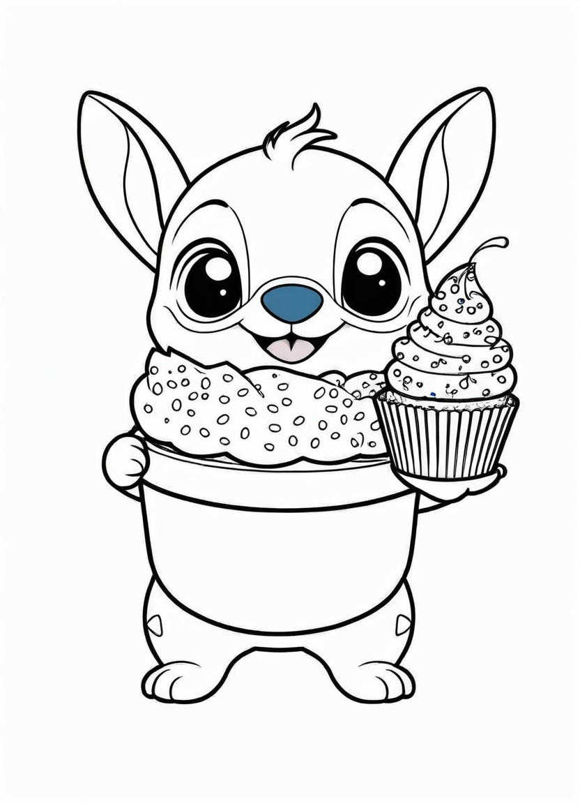 Stitch with a Cupcake Coloring Pages