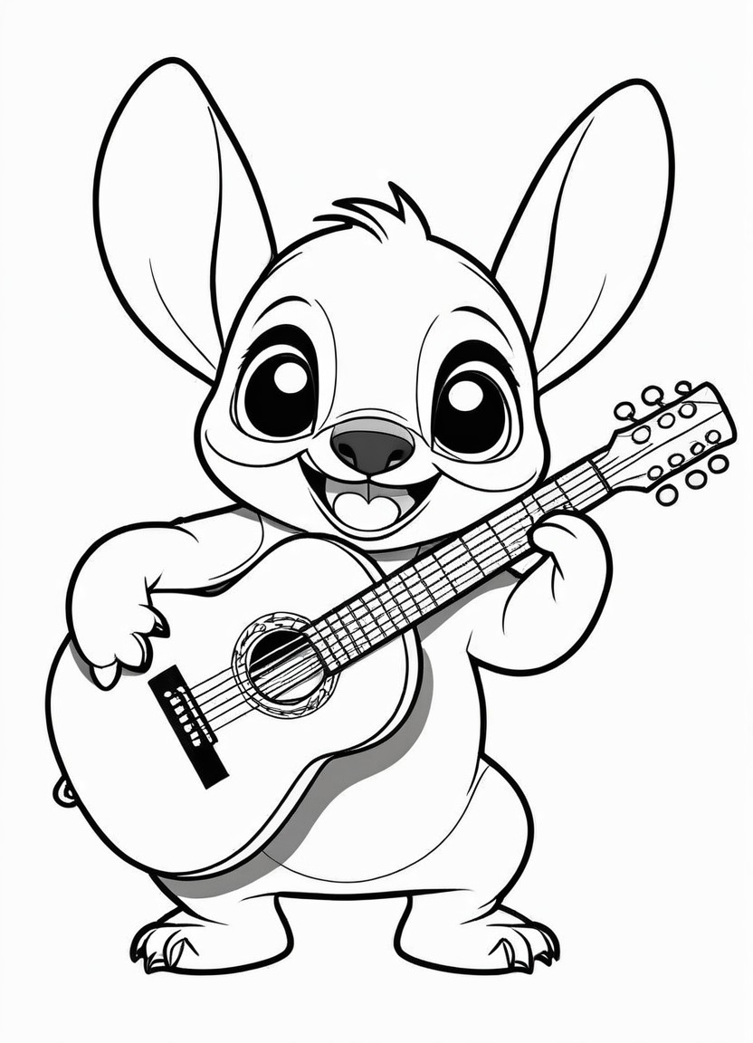 Stitch with a Guitar Coloring Pages