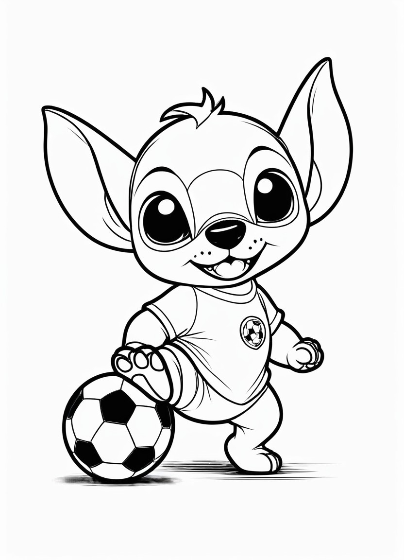 Stitch with a Soccer Ball Coloring Pages