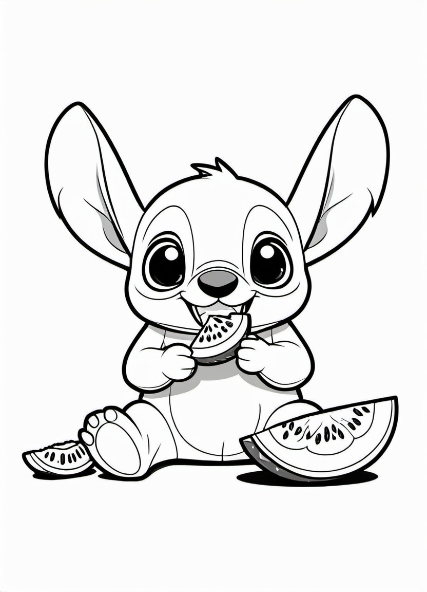 Stitch with a Watermelon Coloring Pages