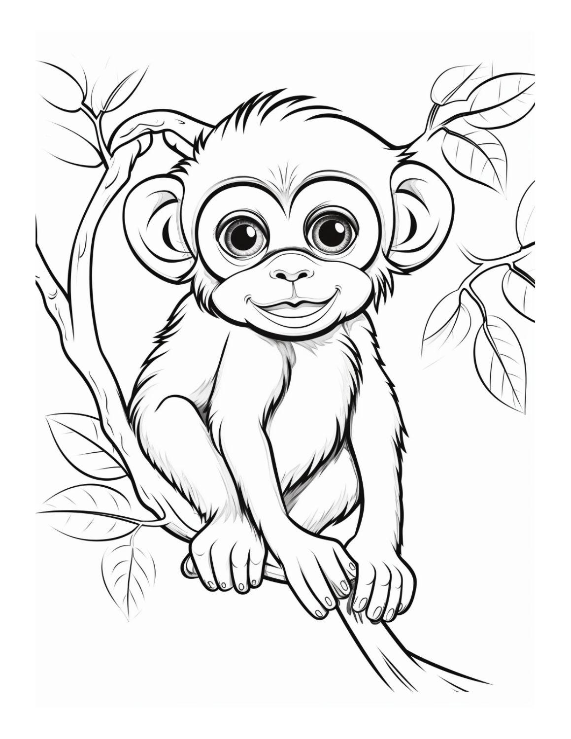 43+ Cute Monkey Coloring Pages with Simple Outline