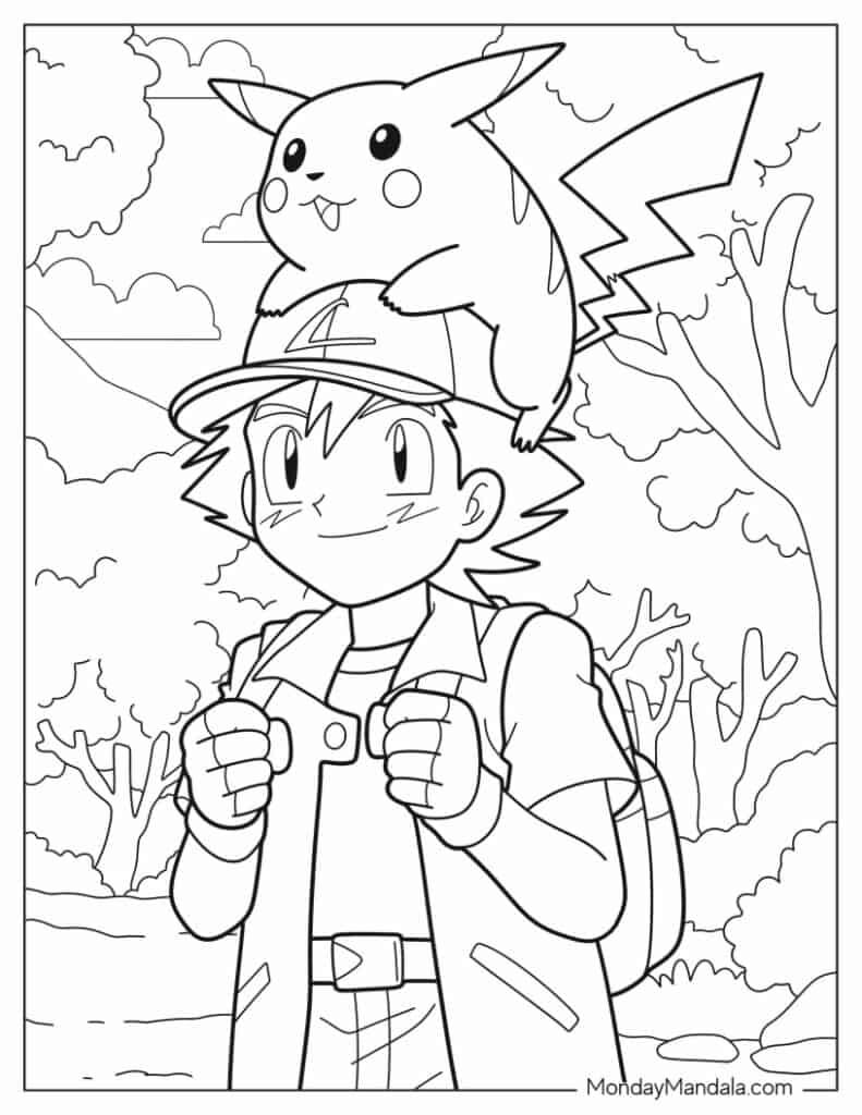 20 Ash and Pikachu Coloring Pages Free Printable