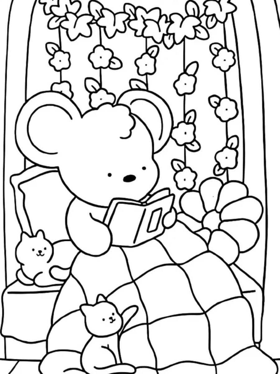 Cozy Reading On Bed Coloring Pages