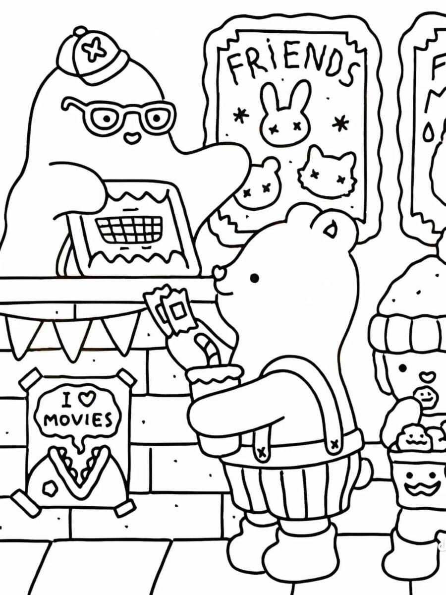 Cozy Watching Movie Coloring Pages