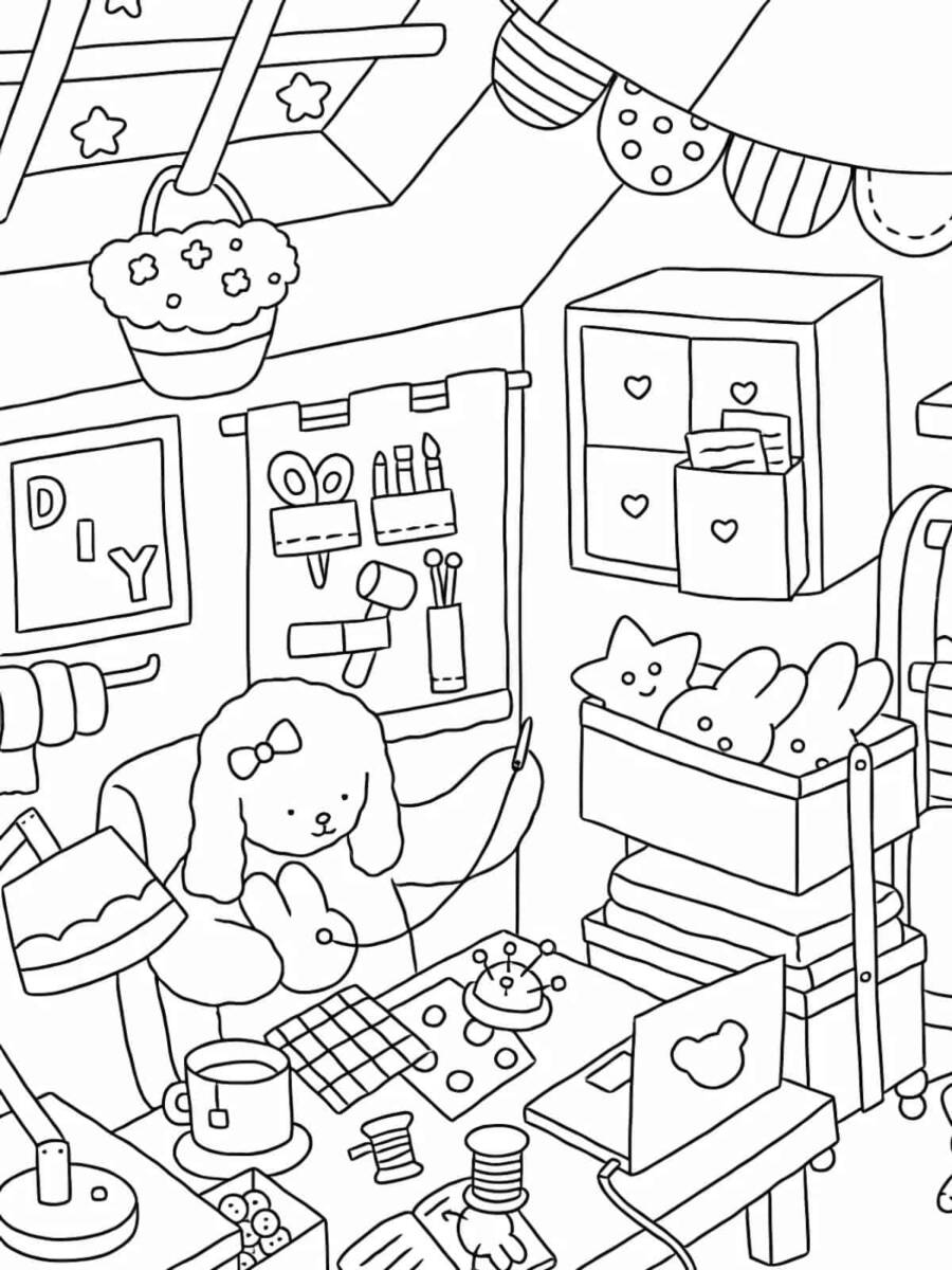 Cozy Working Space Coloring Pages