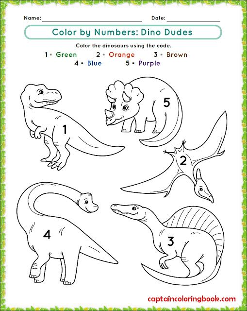 20+ Dinosaurs Color By Number for Kids Free Printable