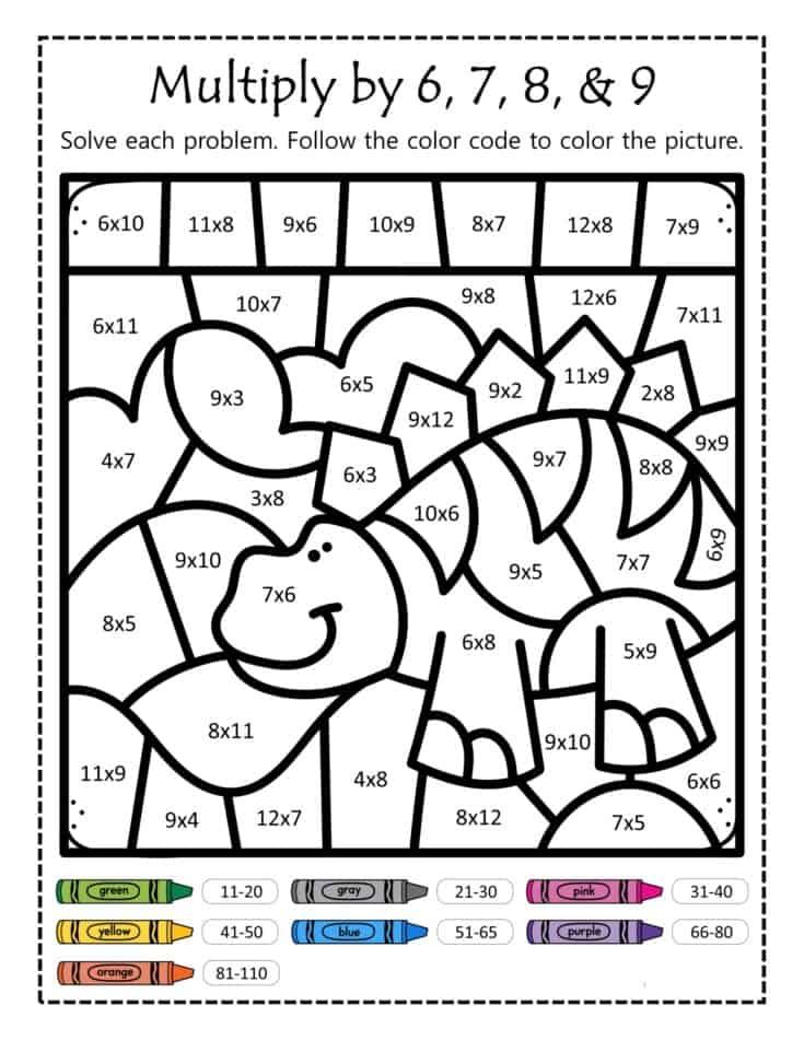 20+ Dinosaurs Color By Number for Kids Free Printable