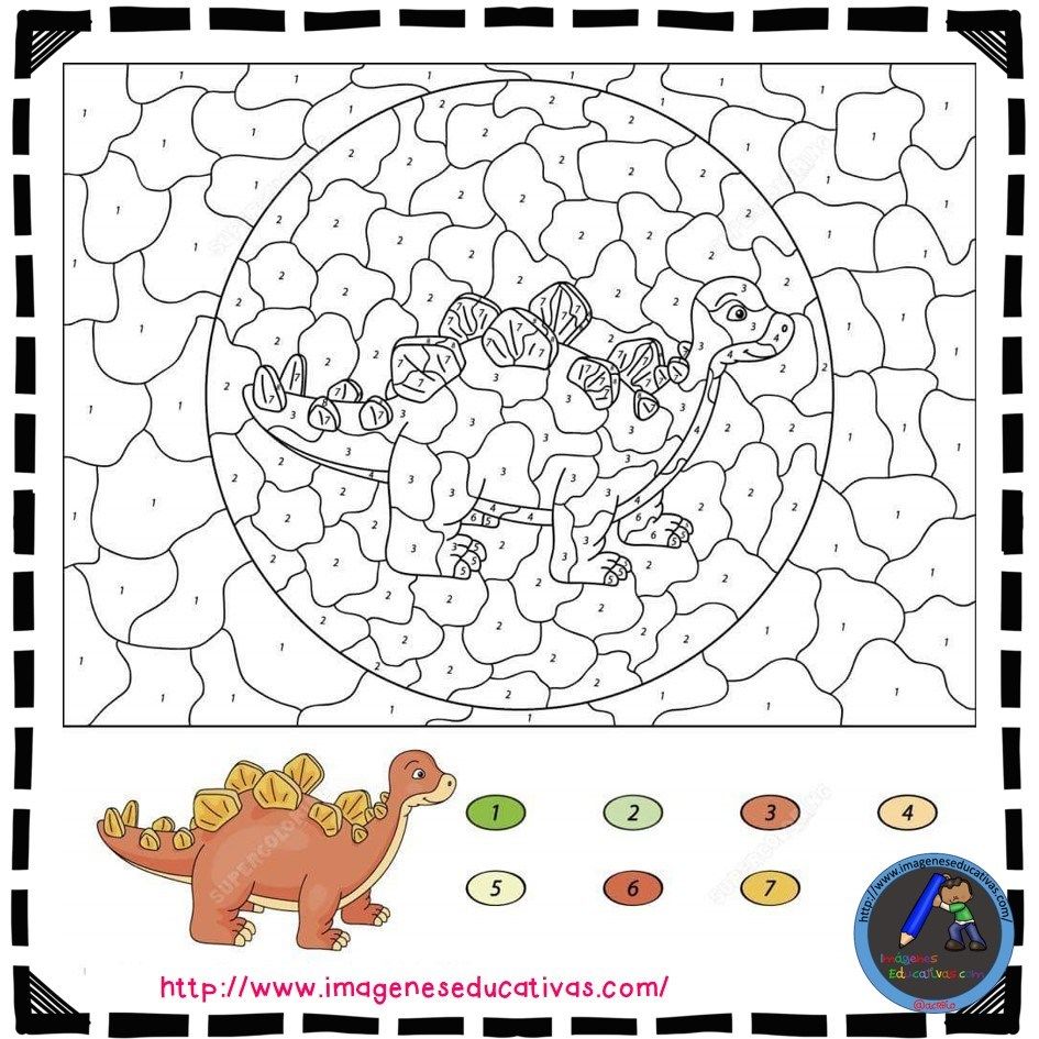 20+ Dinosaurs Color By Number for Kids Free Printable