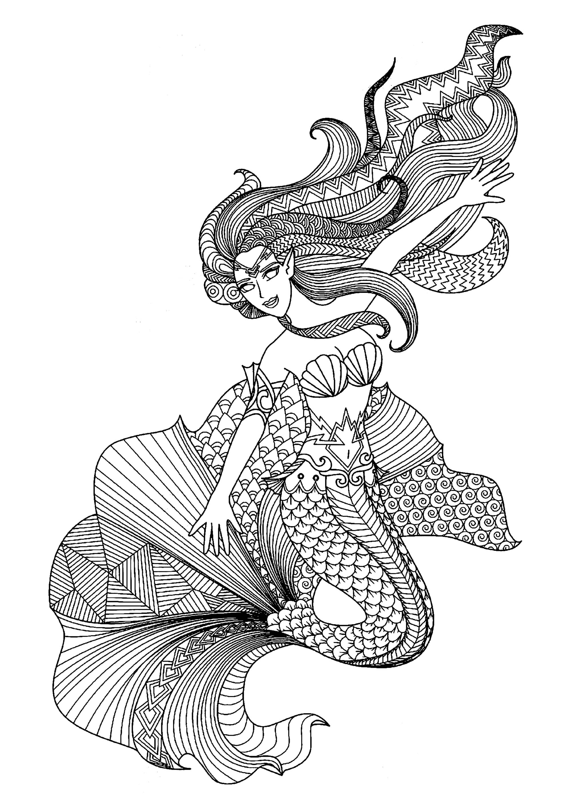 elegant mermaid coloring pages adult printable jpg